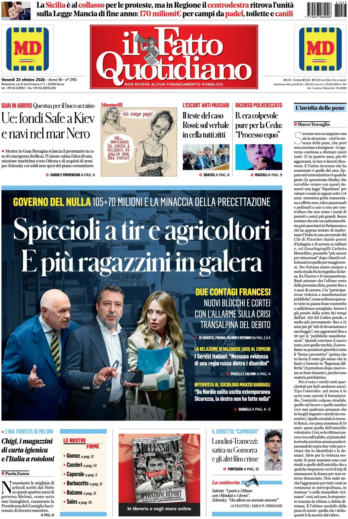 Prima-pagina-il-fatto-quotidiano-edizione-di-oggi-23-10-2026
