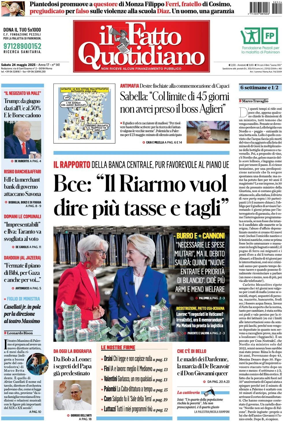 Prima-pagina-il-fatto-quotidiano-edizione-di-oggi-24-05-2025