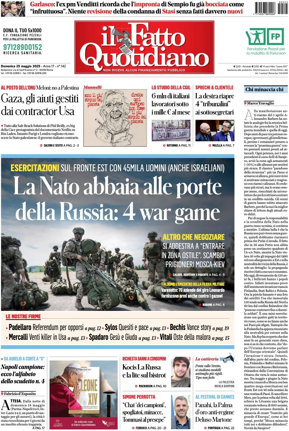 Prima-pagina-il-fatto-quotidiano-edizione-di-oggi-25-05-2025
