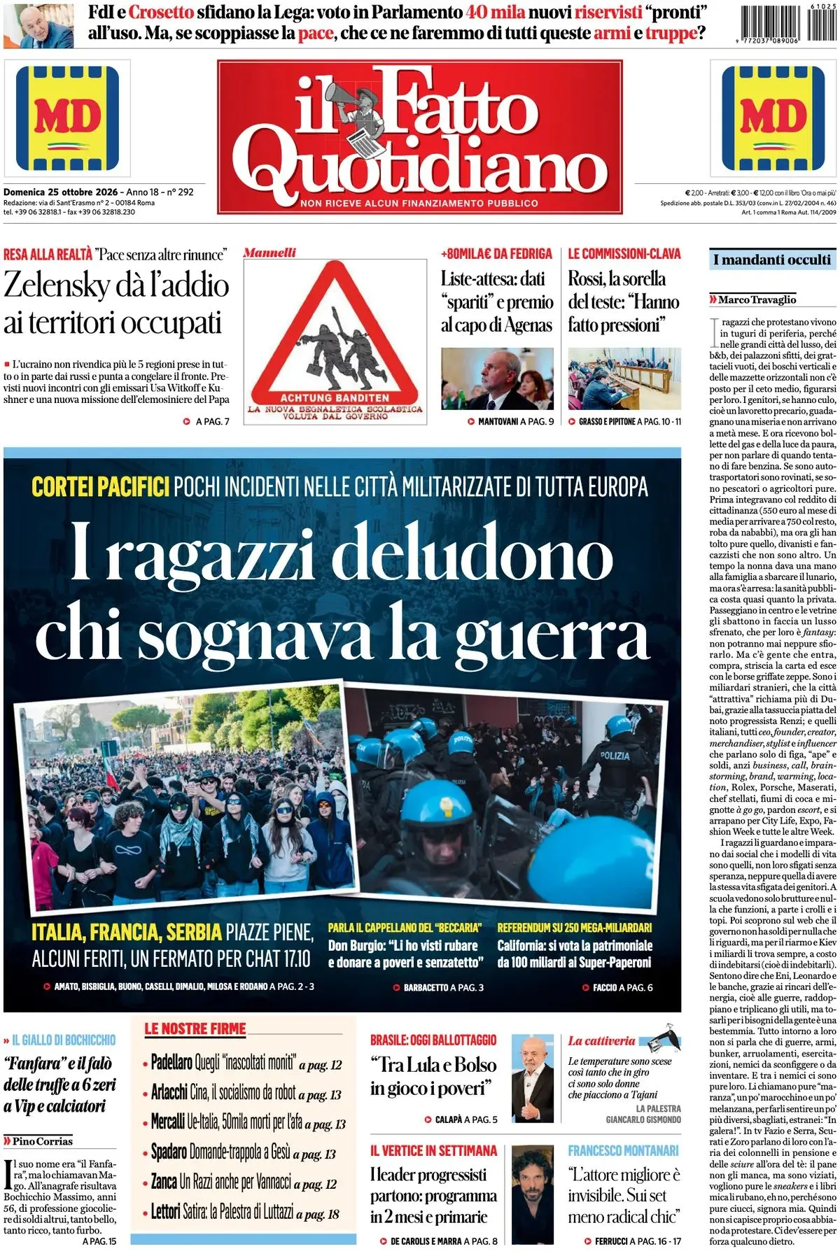 Prima-pagina-il-fatto-quotidiano-edizione-di-oggi-25-10-2026