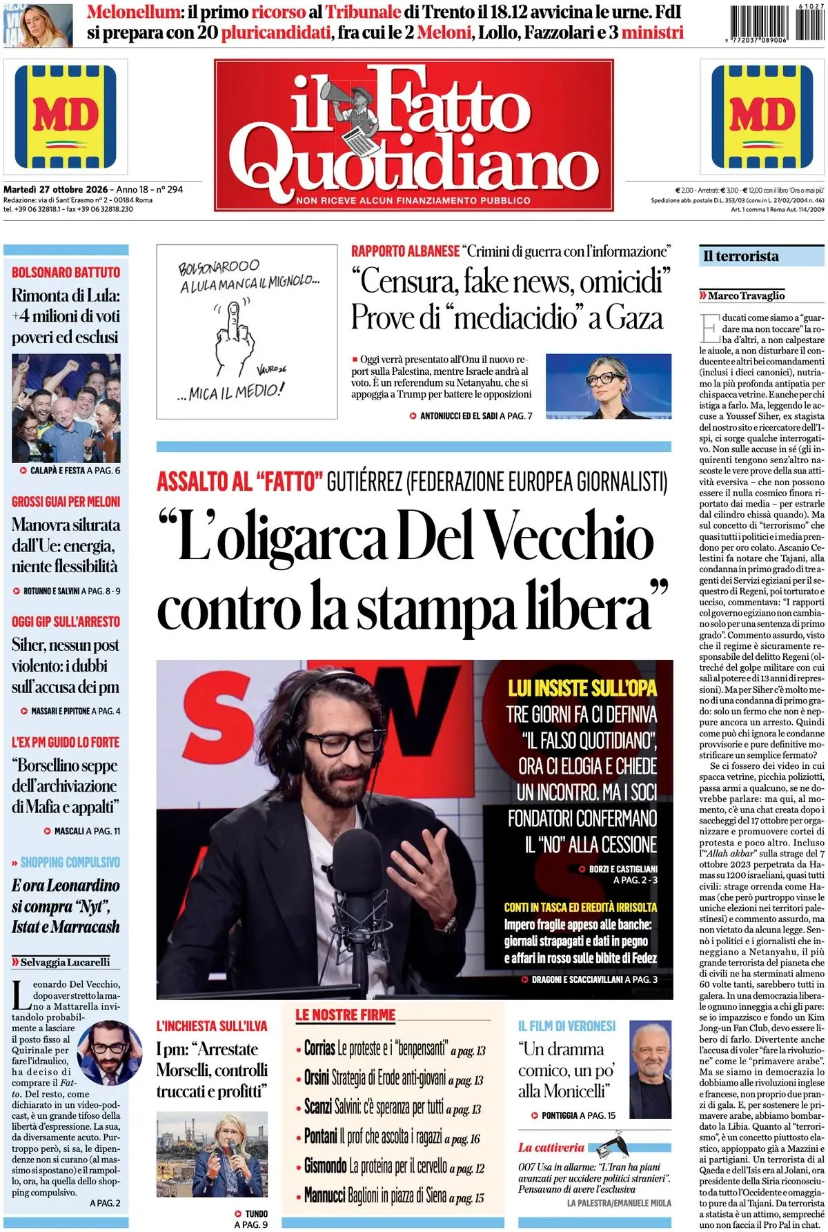 Prima-pagina-il-fatto-quotidiano-edizione-di-oggi-27-10-2026