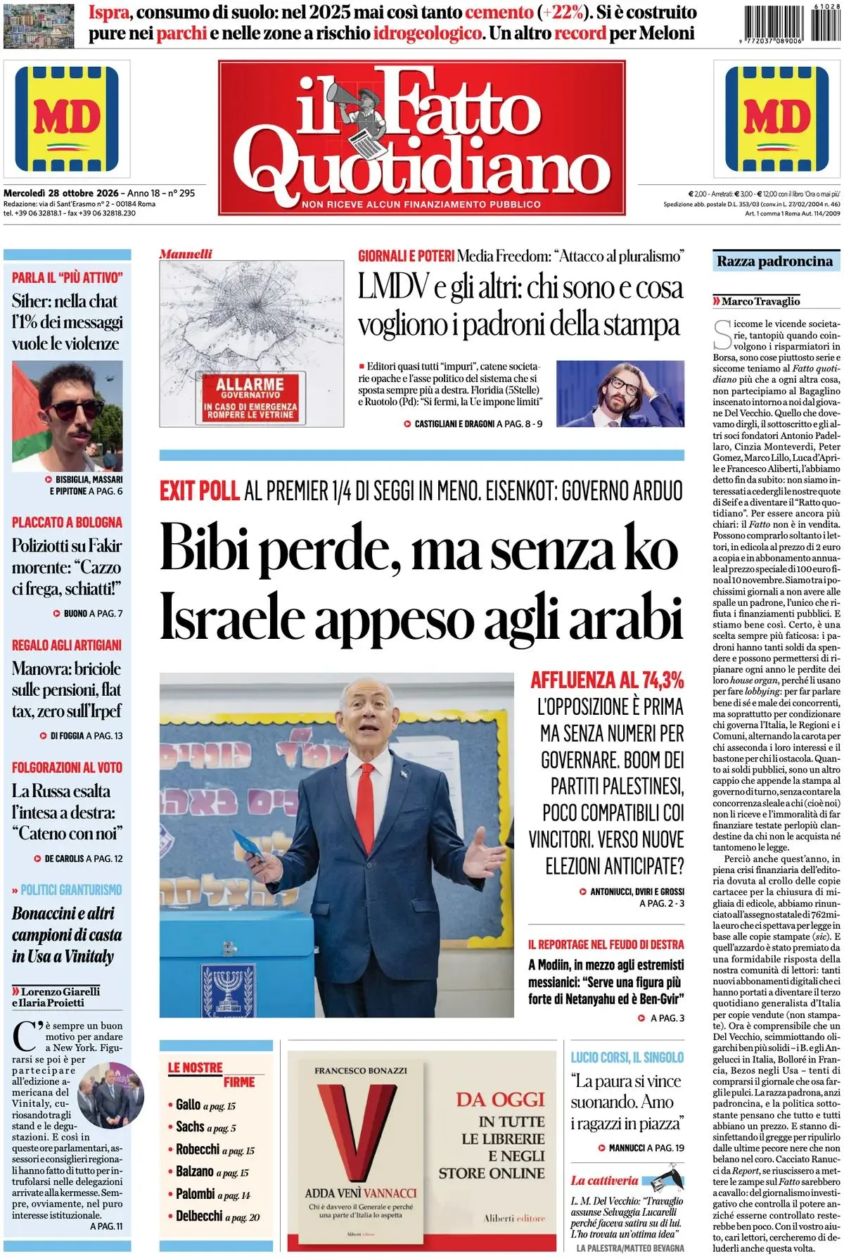 Prima-pagina-il-fatto-quotidiano-edizione-di-oggi-28-10-2026