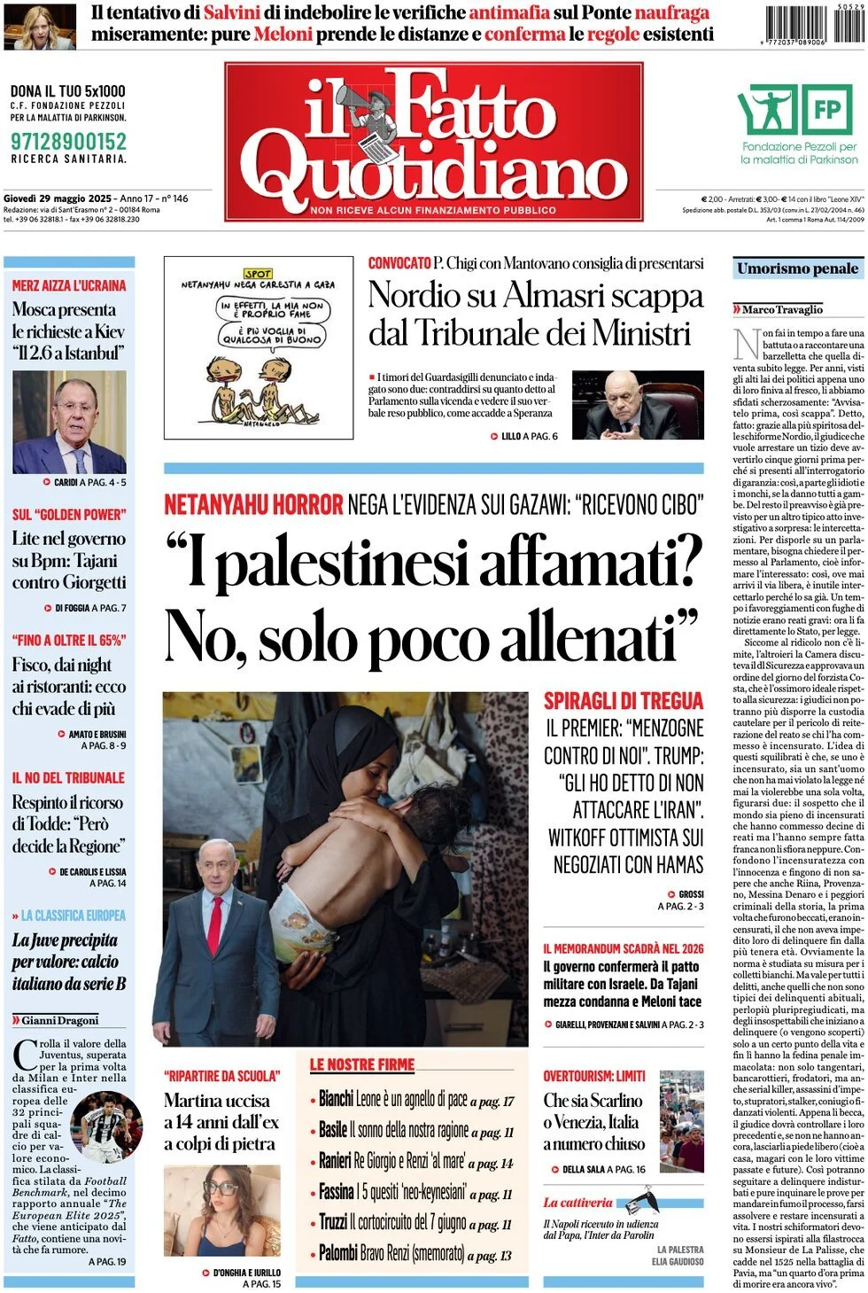 Prima-pagina-il-fatto-quotidiano-edizione-di-oggi-29-05-2025
