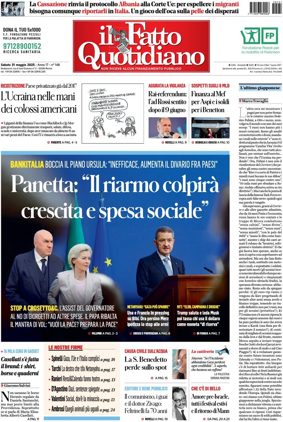 Prima-pagina-il-fatto-quotidiano-edizione-di-oggi-31-05-2025