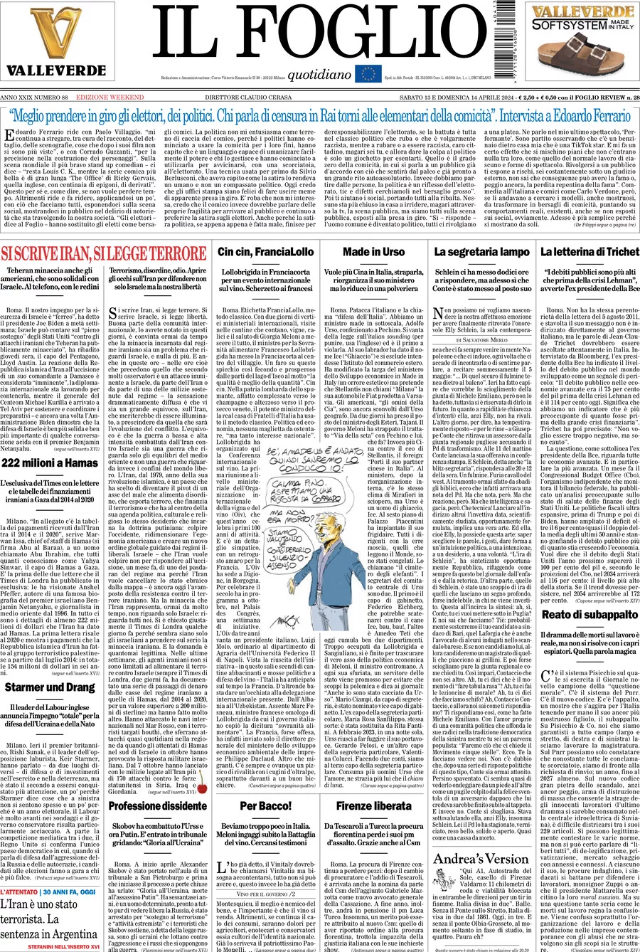 Prima-pagina-il-foglio-edizione-di-oggi-13-04-2024