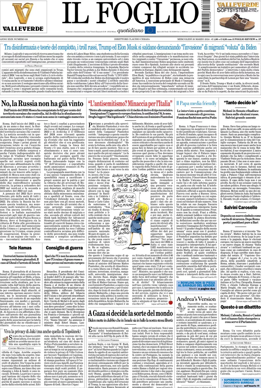 Prima-pagina-il-foglio-edizione-di-oggi-20-03-2024