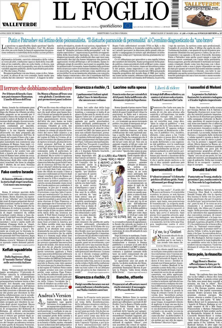 Prima-pagina-il-foglio-edizione-di-oggi-27-03-2024