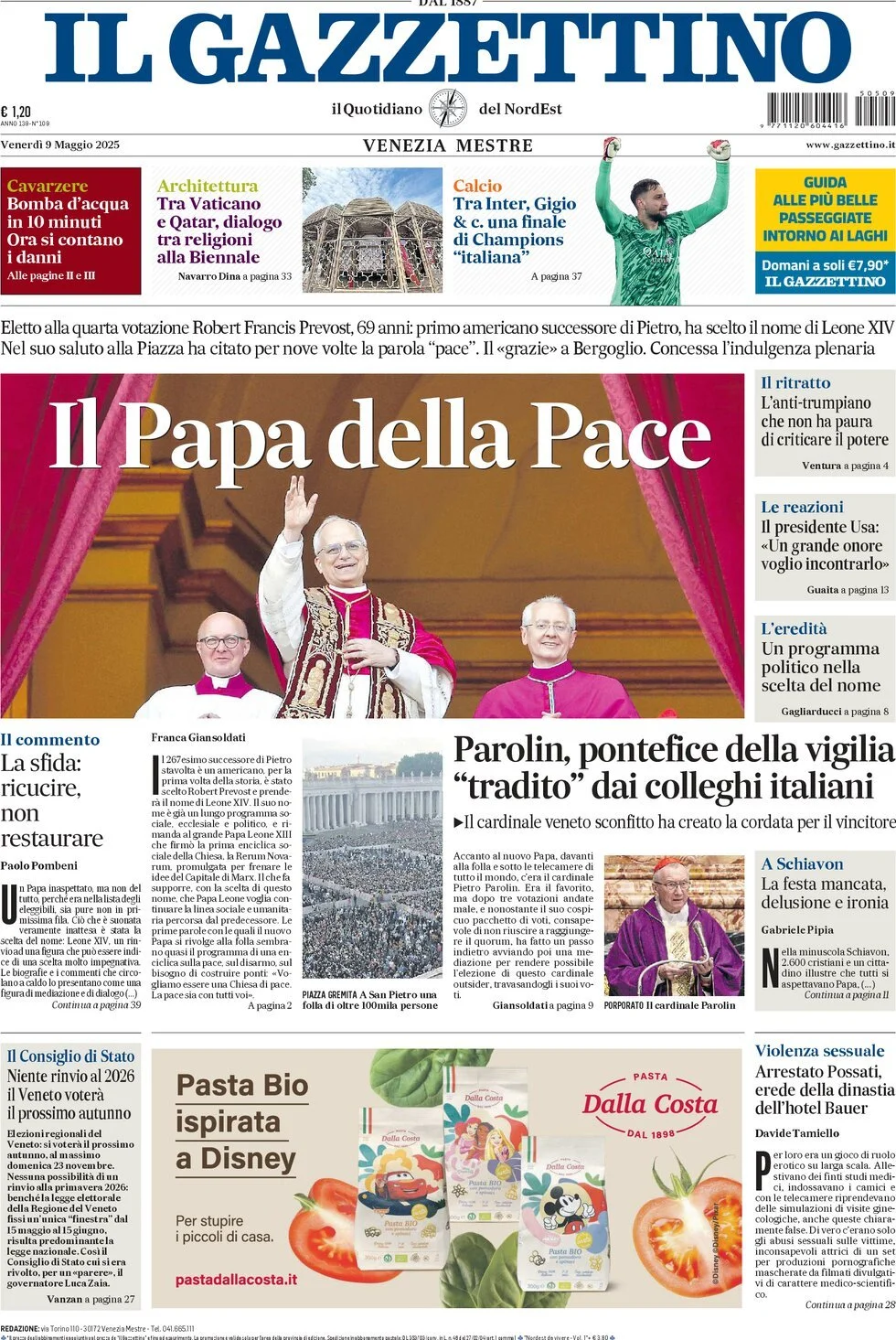 Prima-pagina-il-gazzettino-edizione-di-oggi-09-05-2025