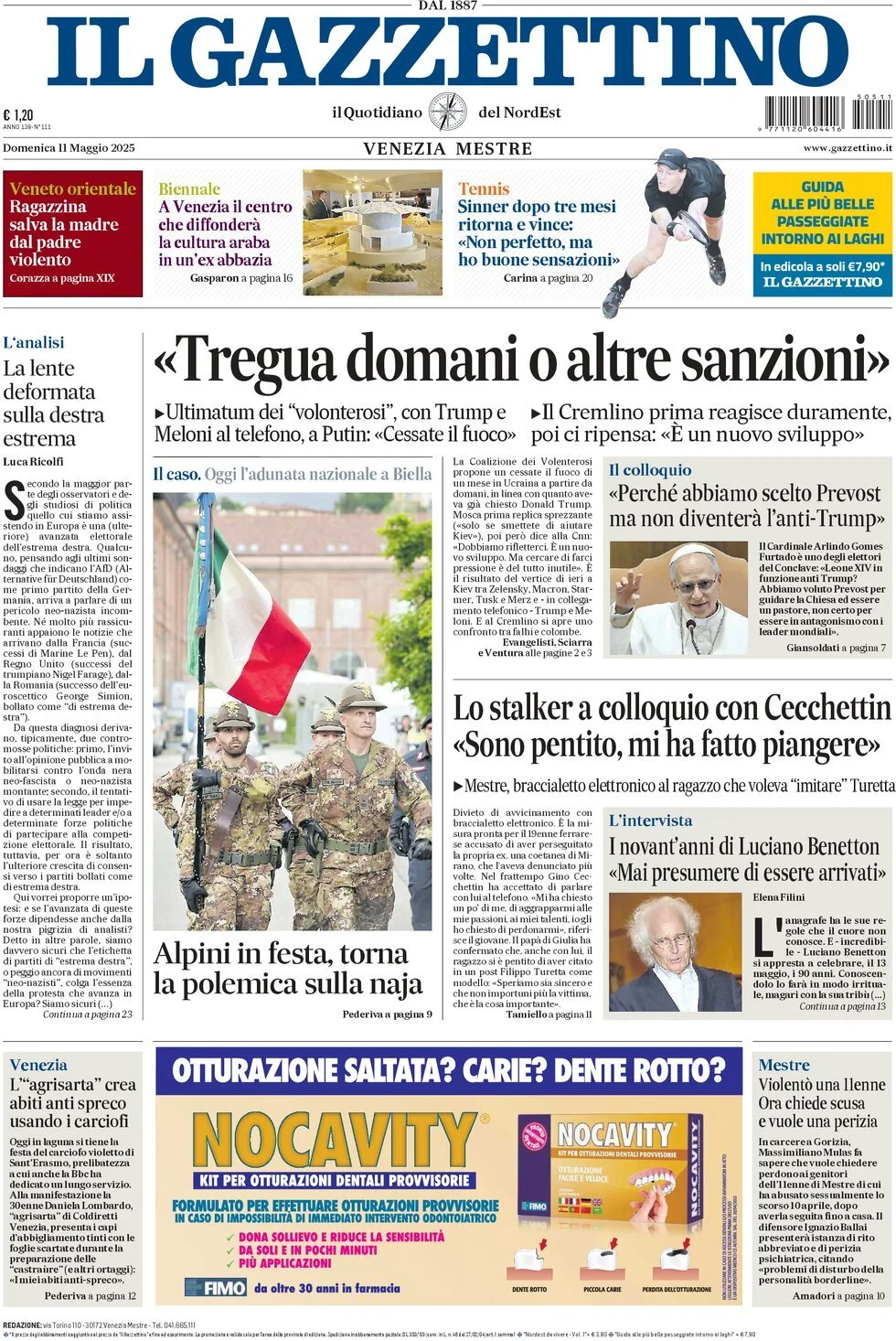 Prima-pagina-il-gazzettino-edizione-di-oggi-11-05-2025