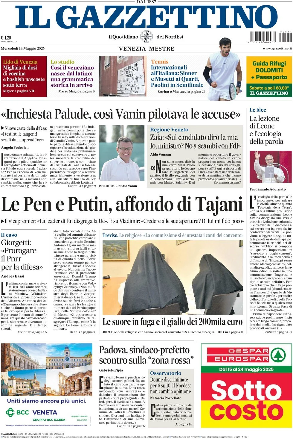 Prima-pagina-il-gazzettino-edizione-di-oggi-14-05-2025