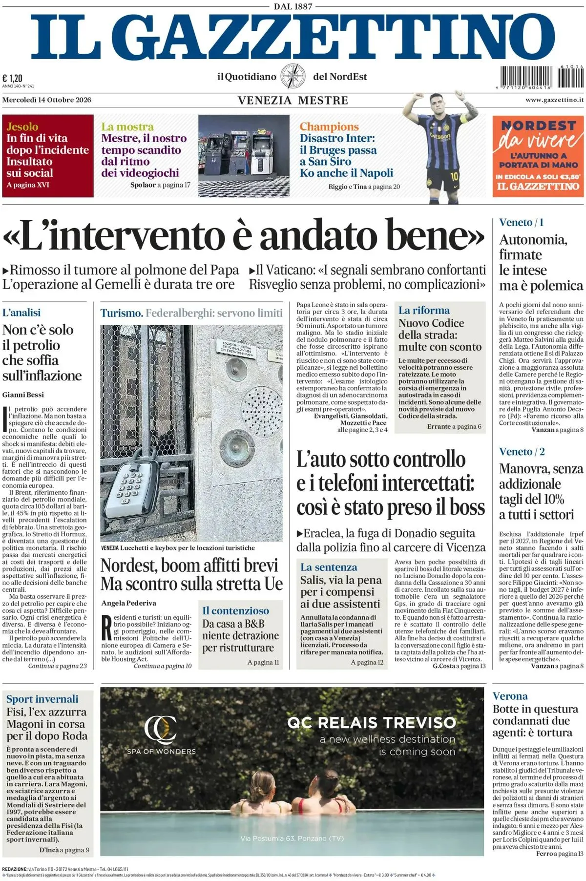 Prima-pagina-il-gazzettino-edizione-di-oggi-14-10-2026