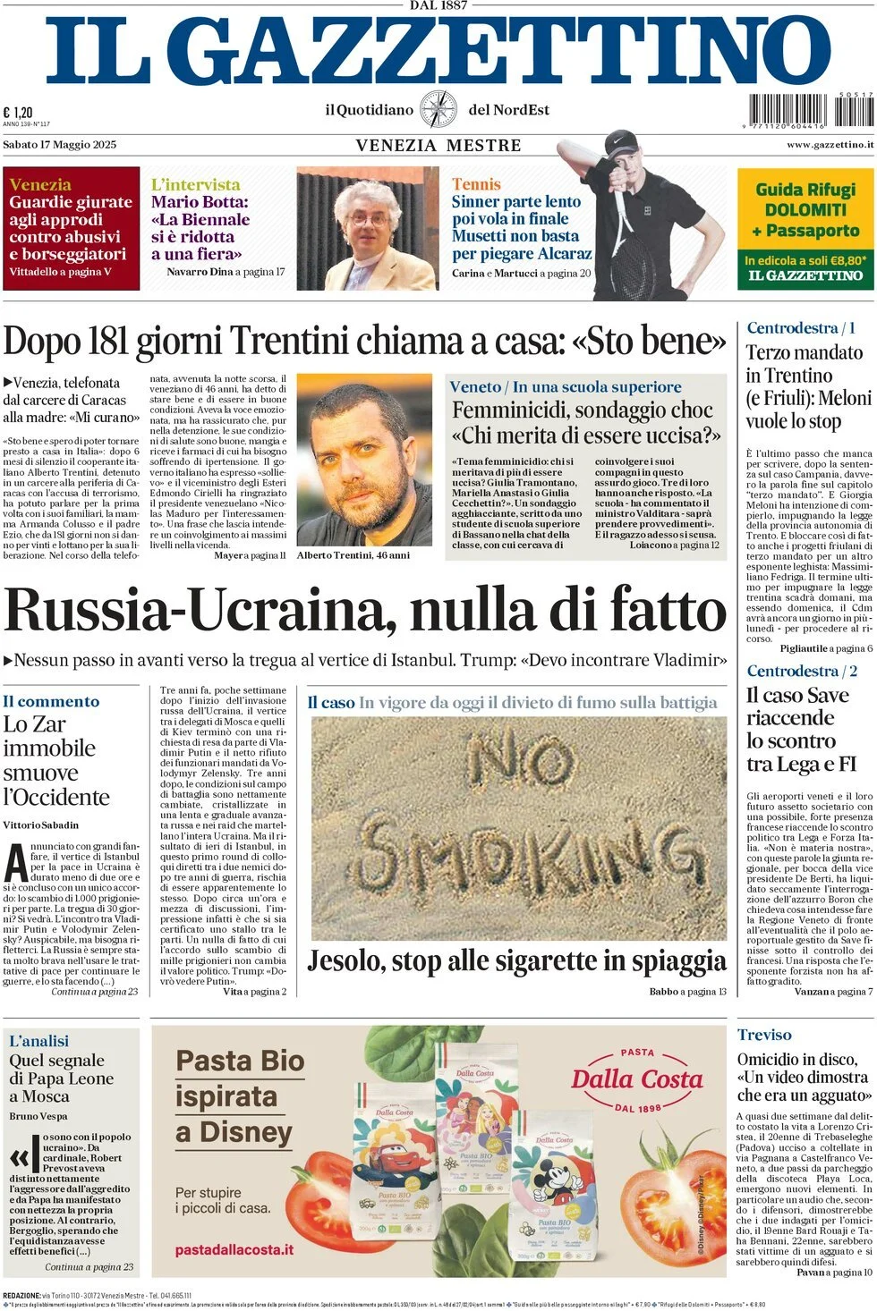 Prima-pagina-il-gazzettino-edizione-di-oggi-17-05-2025