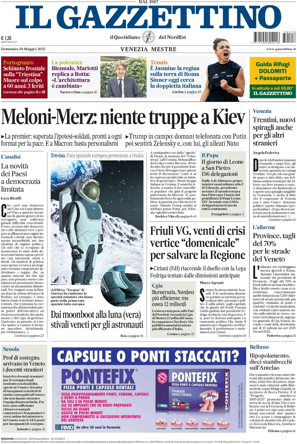 Prima-pagina-il-gazzettino-edizione-di-oggi-18-05-2025