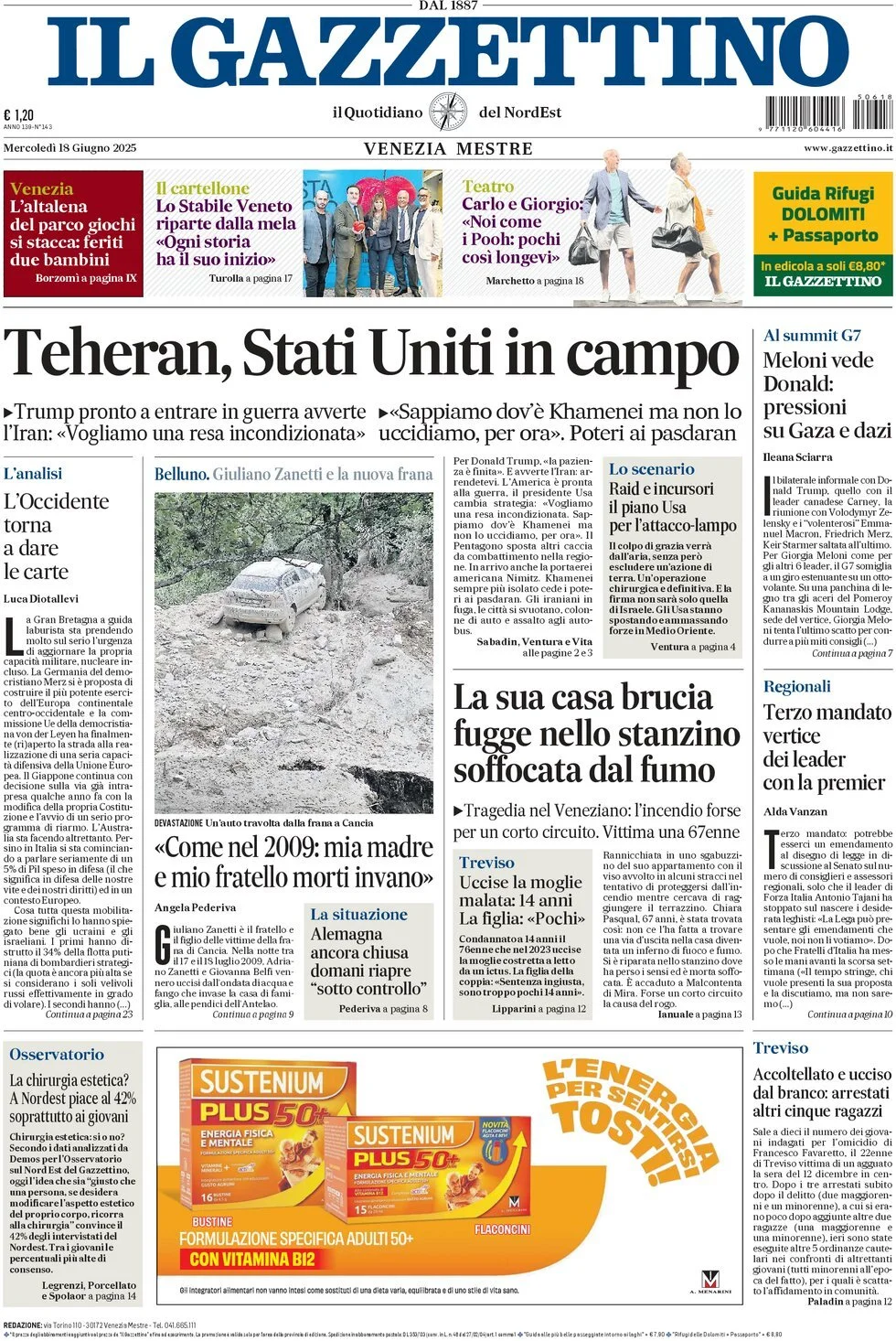 Prima-pagina-il-gazzettino-edizione-di-oggi-18-06-2025