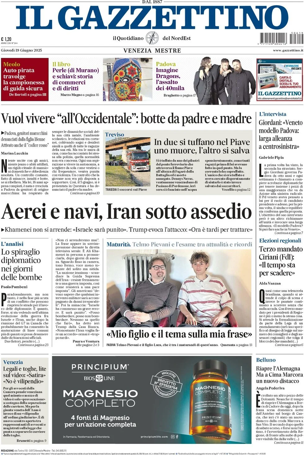 Prima-pagina-il-gazzettino-edizione-di-oggi-19-06-2025