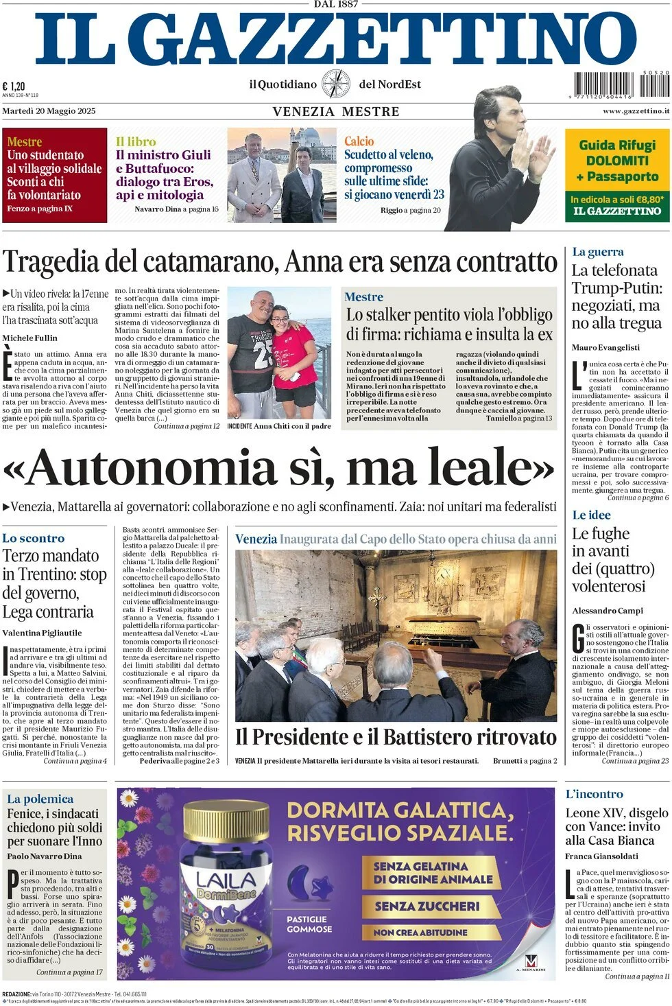 Prima-pagina-il-gazzettino-edizione-di-oggi-20-05-2025