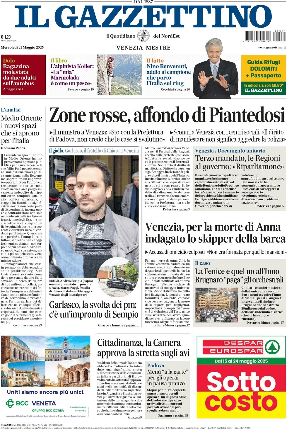 Prima-pagina-il-gazzettino-edizione-di-oggi-21-05-2025