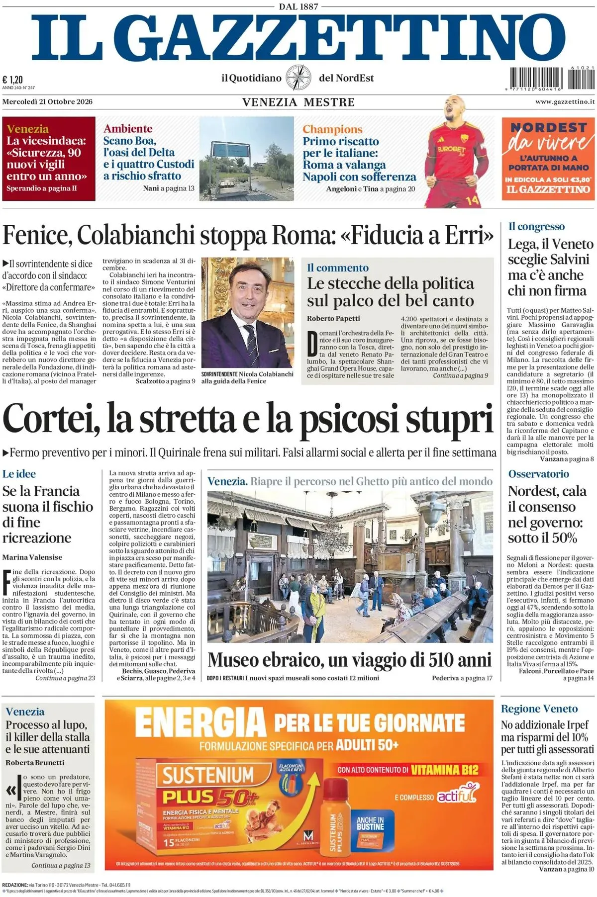 Prima-pagina-il-gazzettino-edizione-di-oggi-21-10-2026