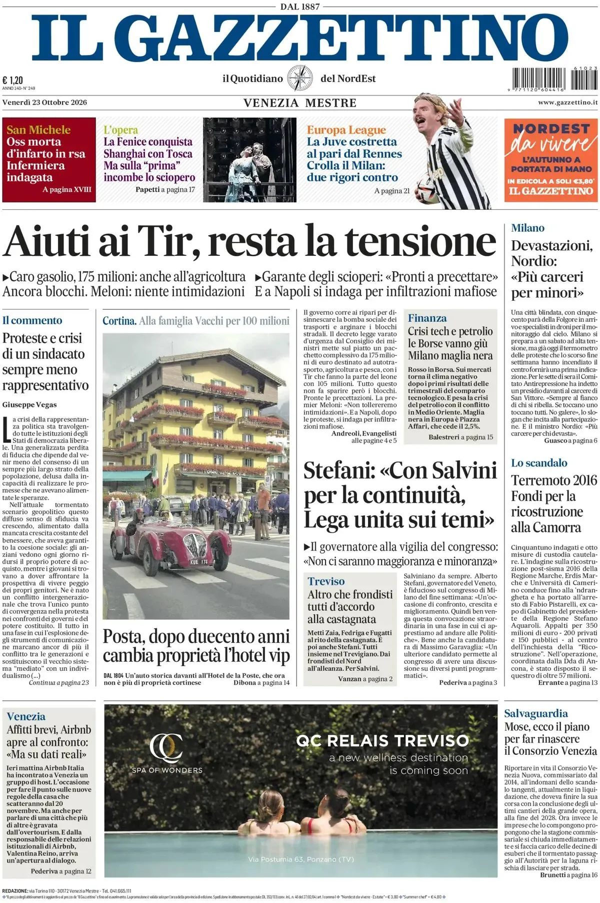 Prima-pagina-il-gazzettino-edizione-di-oggi-23-10-2026
