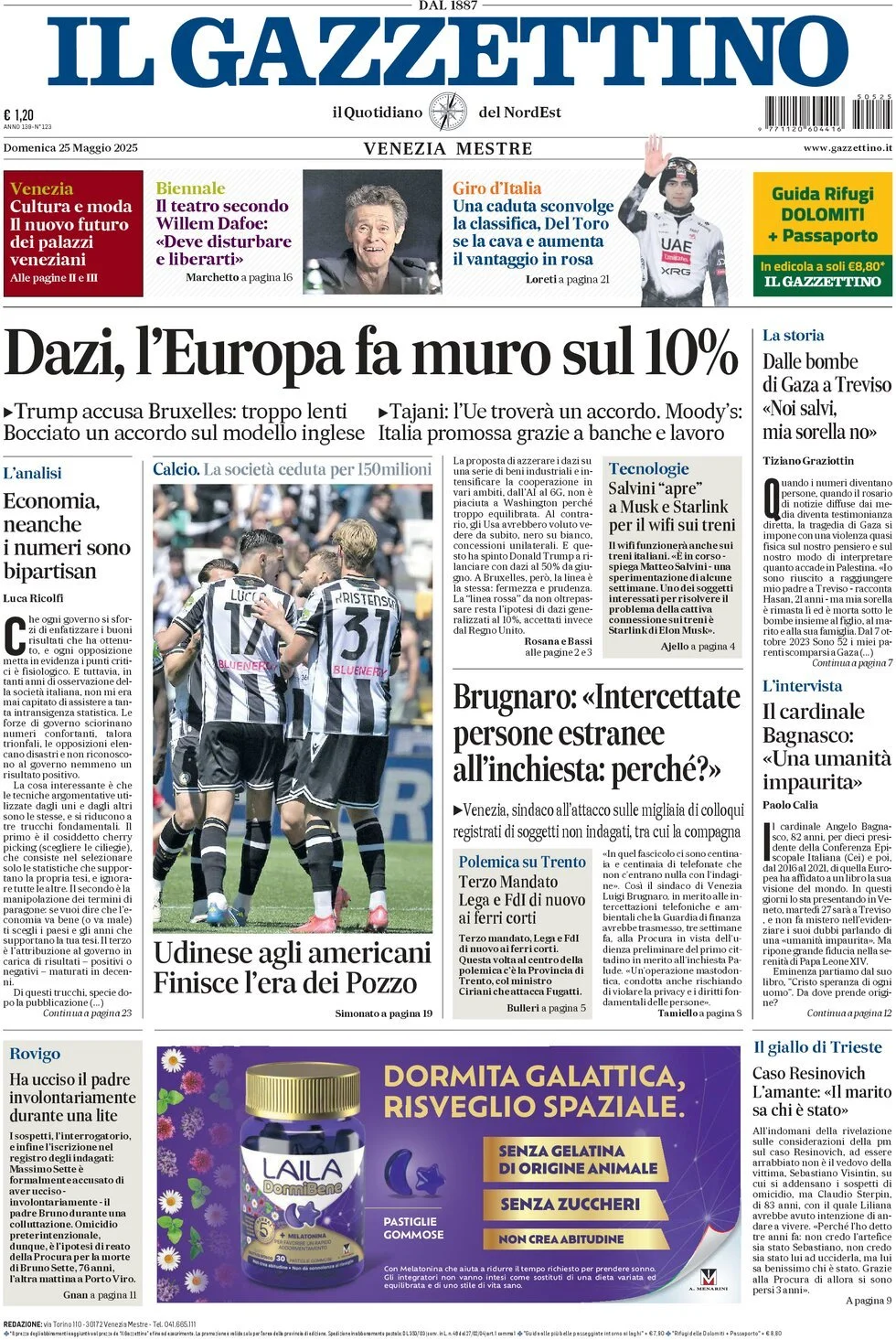 Prima-pagina-il-gazzettino-edizione-di-oggi-25-05-2025
