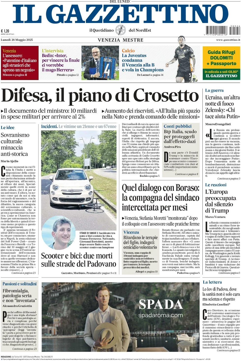 Prima-pagina-il-gazzettino-edizione-di-oggi-26-05-2025