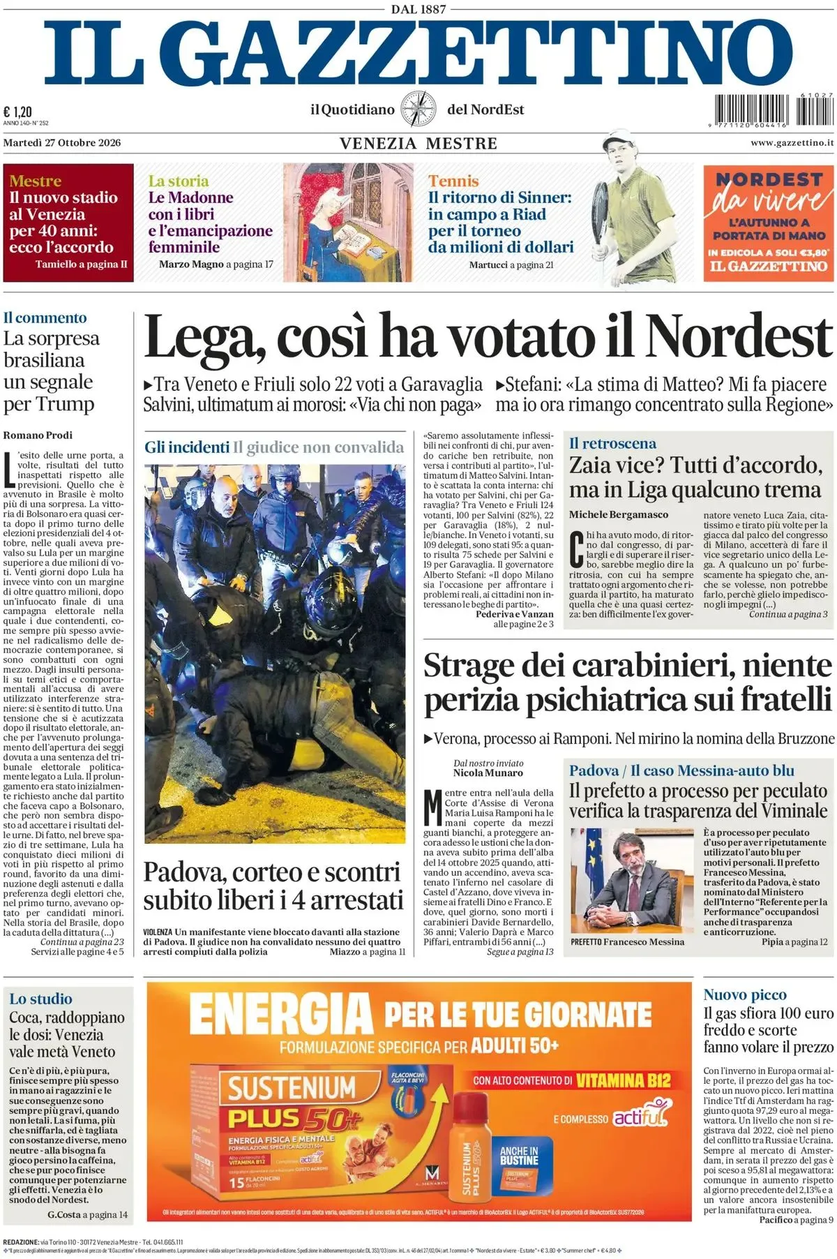 Prima-pagina-il-gazzettino-edizione-di-oggi-27-10-2026