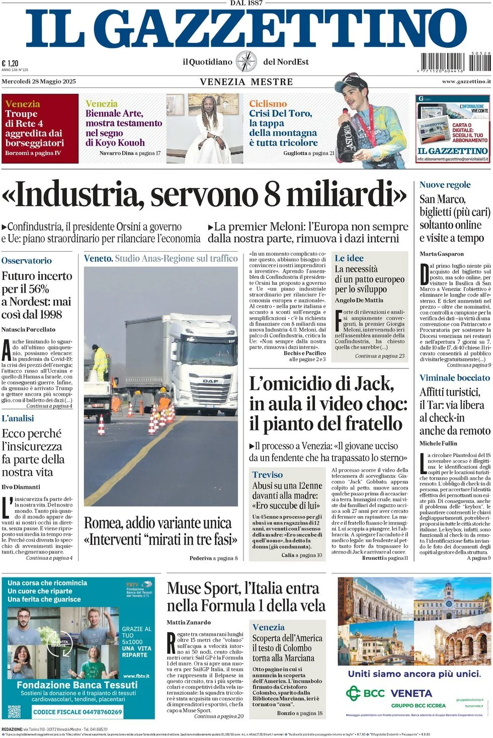 Prima-pagina-il-gazzettino-edizione-di-oggi-28-05-2025