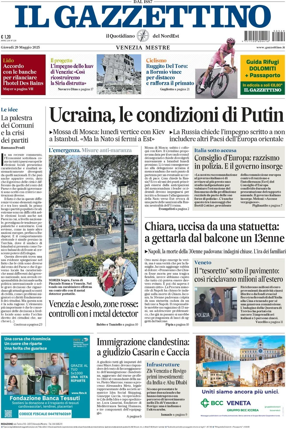 Prima-pagina-il-gazzettino-edizione-di-oggi-29-05-2025