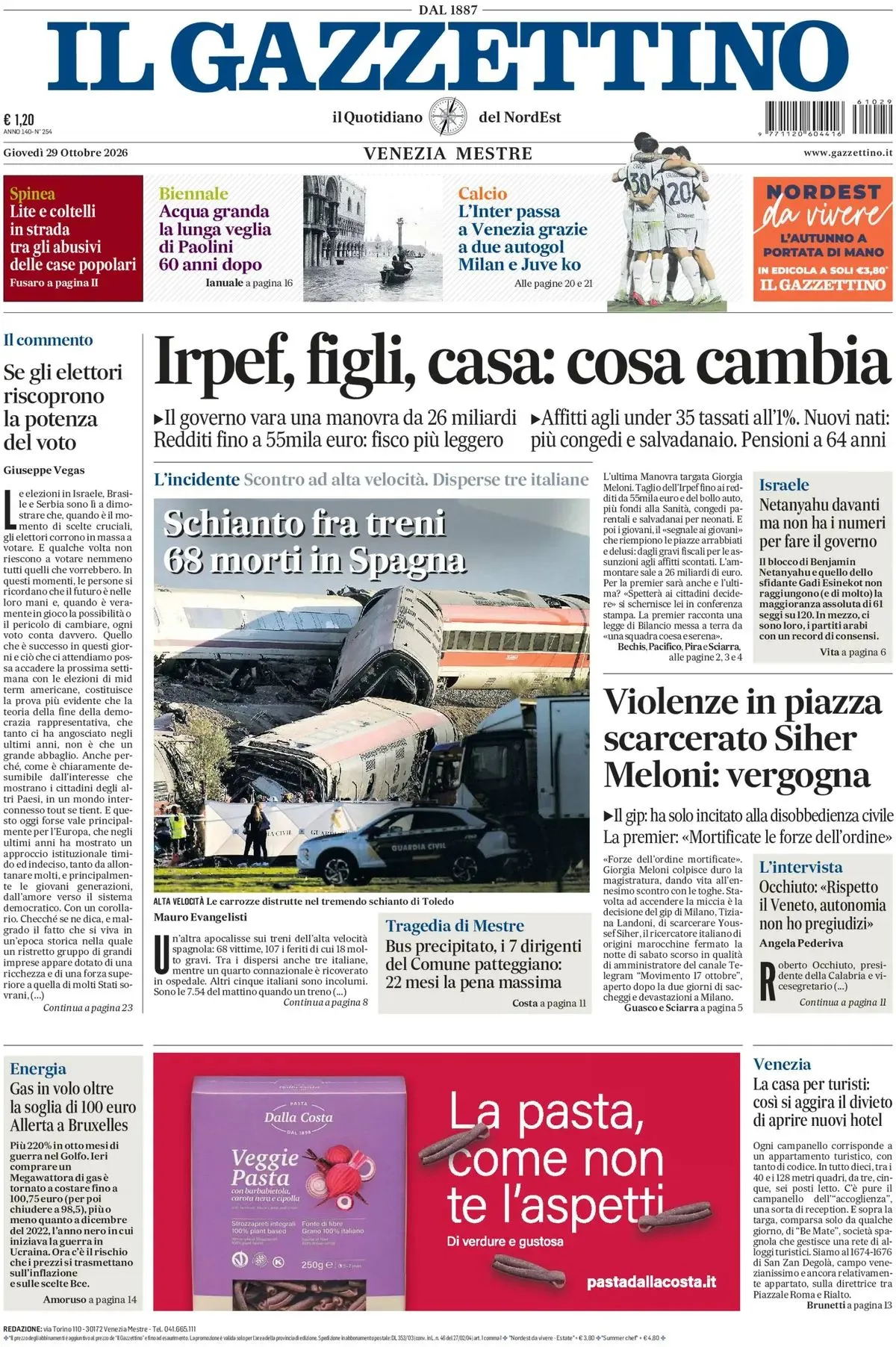 Prima-pagina-il-gazzettino-edizione-di-oggi-29-10-2026
