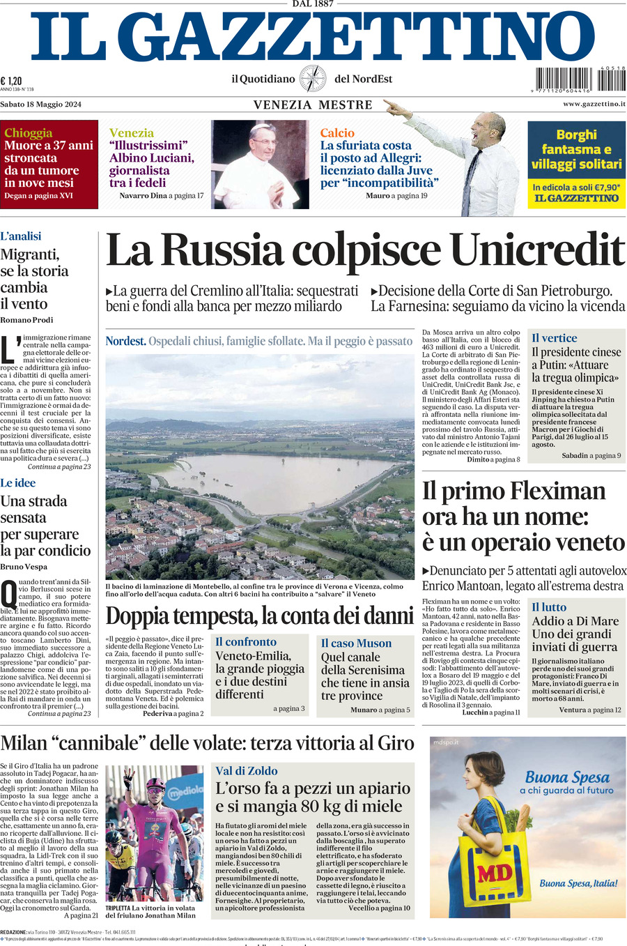 Prima-pagina-il-gazzettino-edizione-di-oggi-18-05-2024