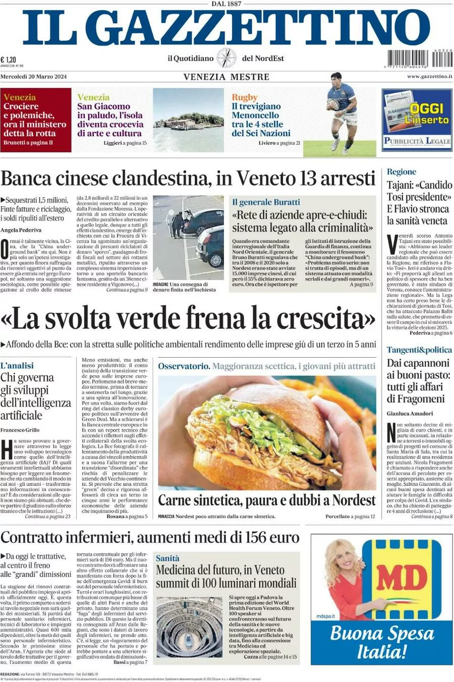 Prima-pagina-il-gazzettino-edizione-di-oggi-20-03-2024