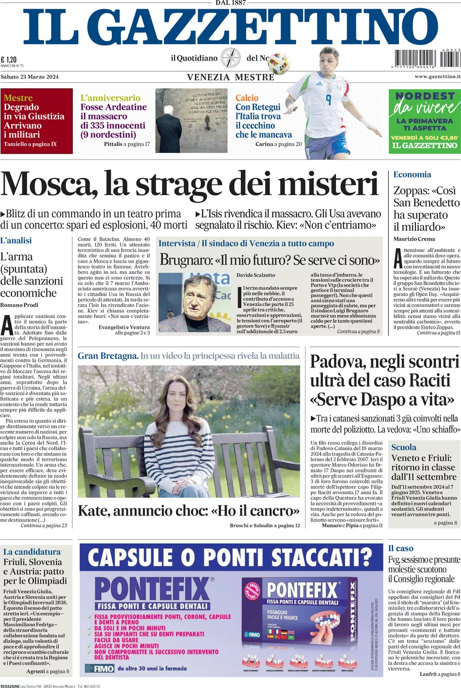 Prima-pagina-il-gazzettino-edizione-di-oggi-23-03-2024