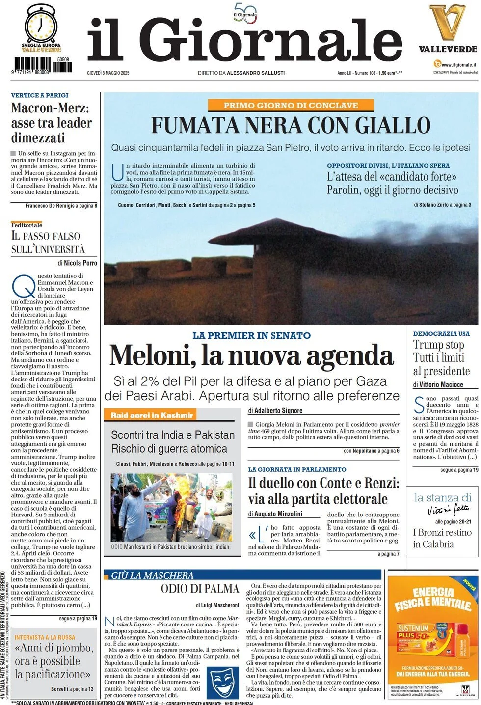 Prima-pagina-il-giornale-edizione-di-oggi-08-05-2025