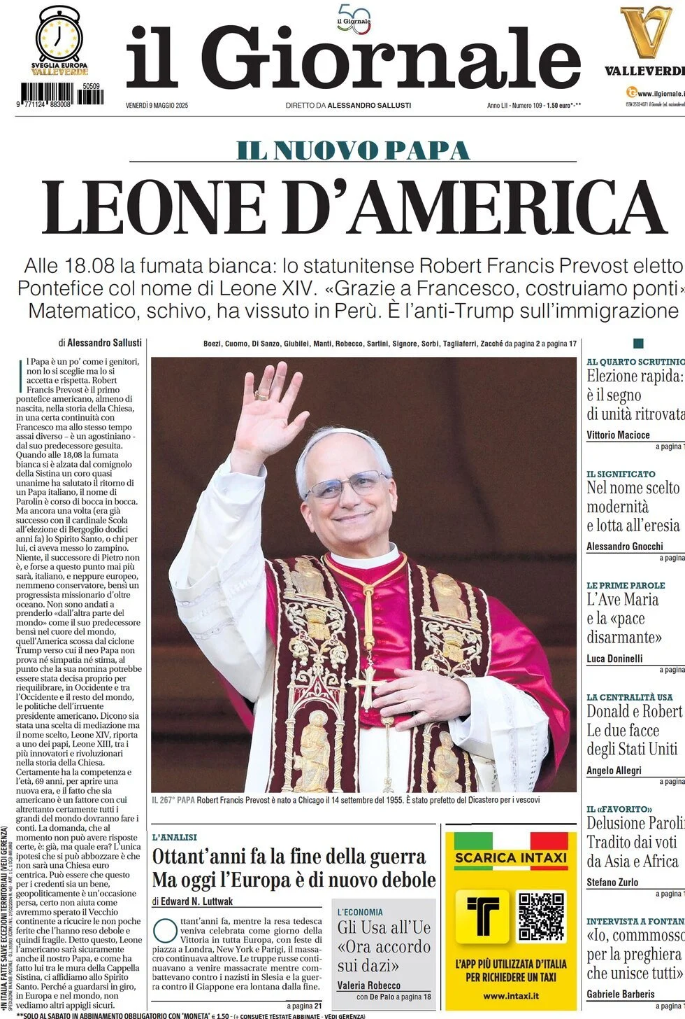 Prima-pagina-il-giornale-edizione-di-oggi-09-05-2025