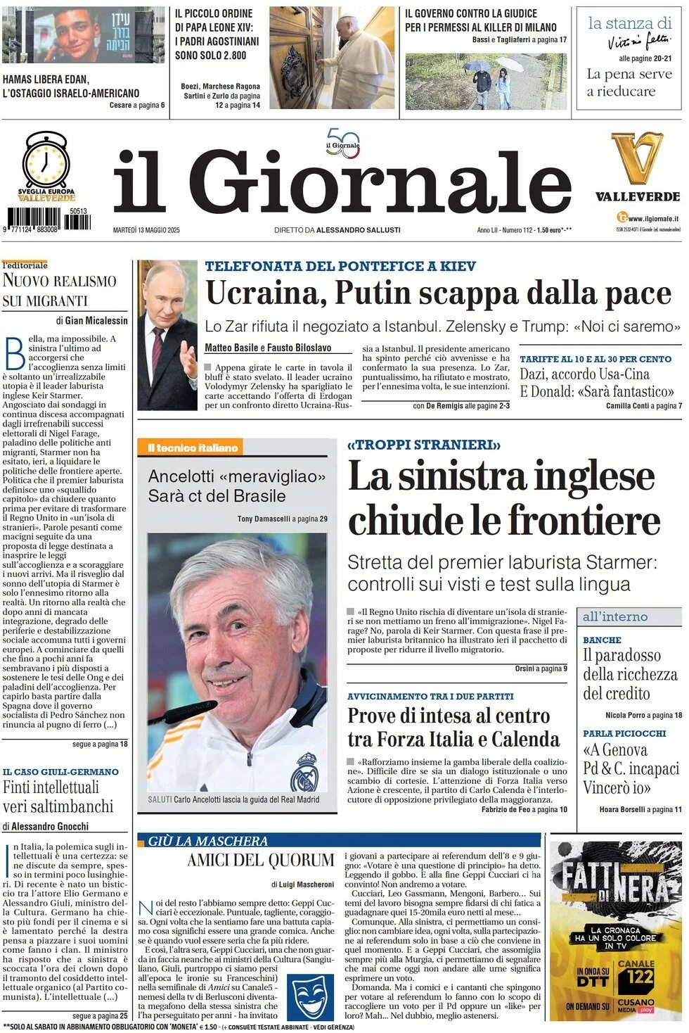Prima-pagina-il-giornale-edizione-di-oggi-13-05-2025