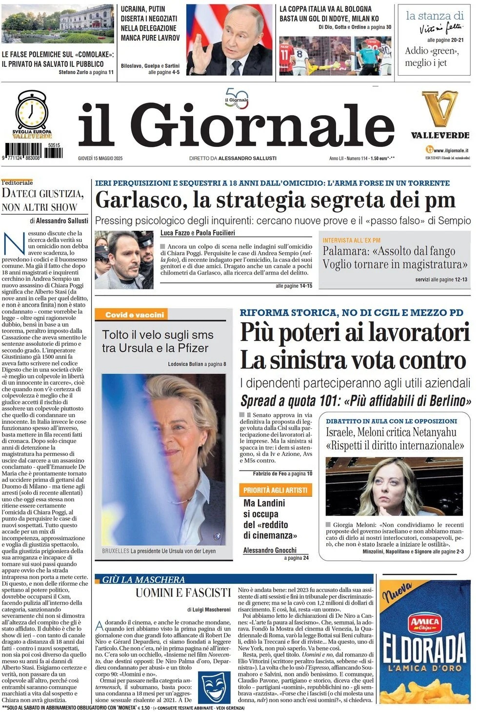 Prima-pagina-il-giornale-edizione-di-oggi-15-05-2025