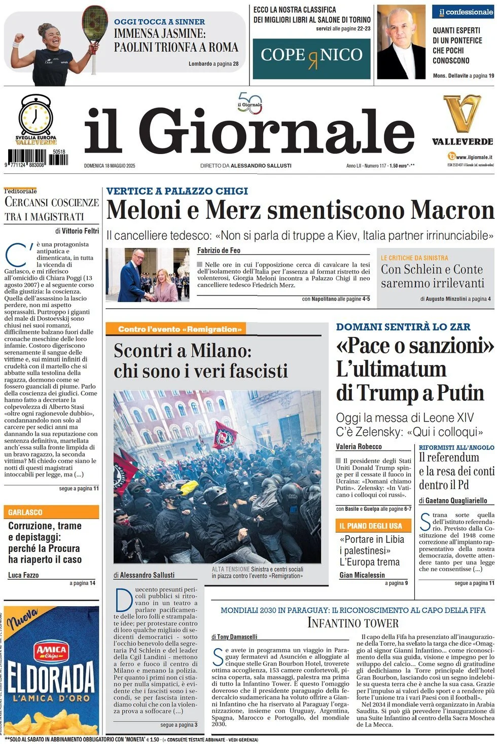 Prima-pagina-il-giornale-edizione-di-oggi-18-05-2025