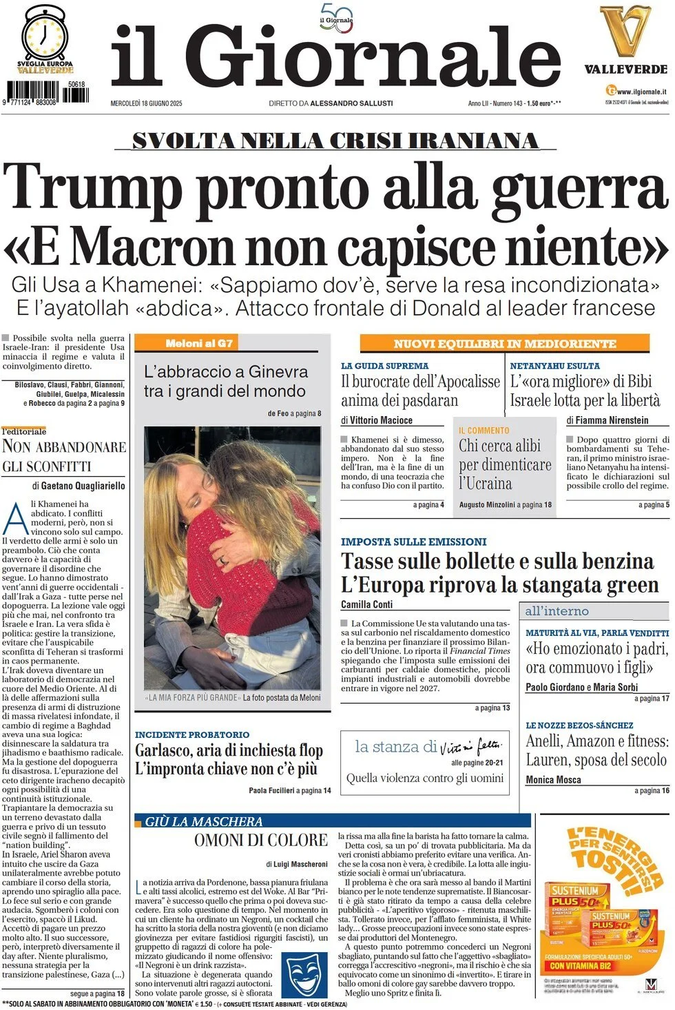 Prima-pagina-il-giornale-edizione-di-oggi-18-06-2025