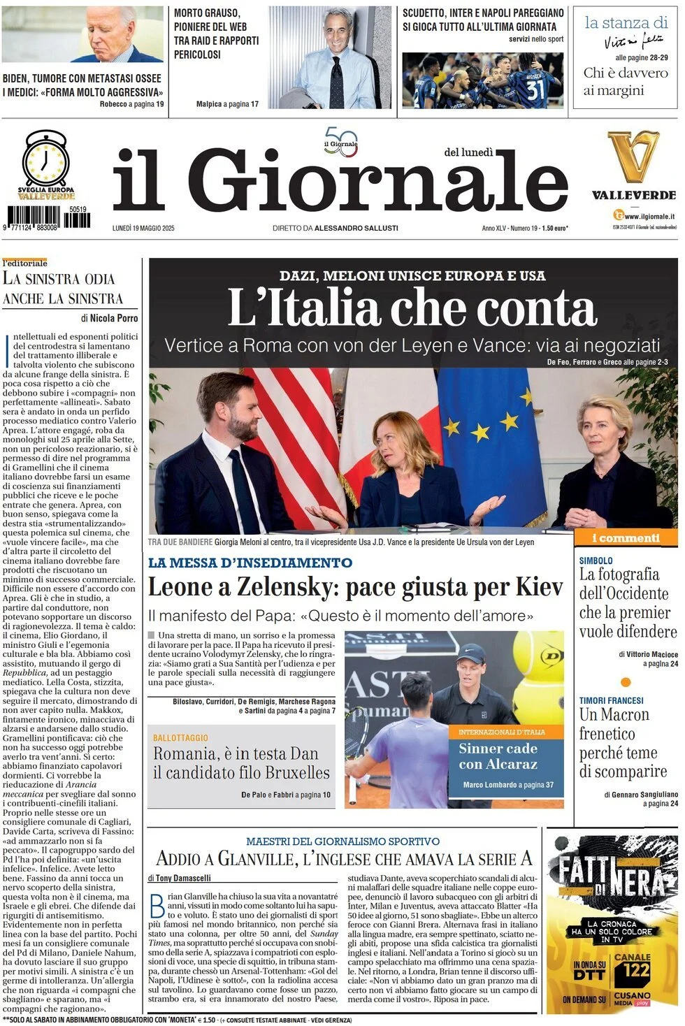 Prima-pagina-il-giornale-edizione-di-oggi-19-05-2025
