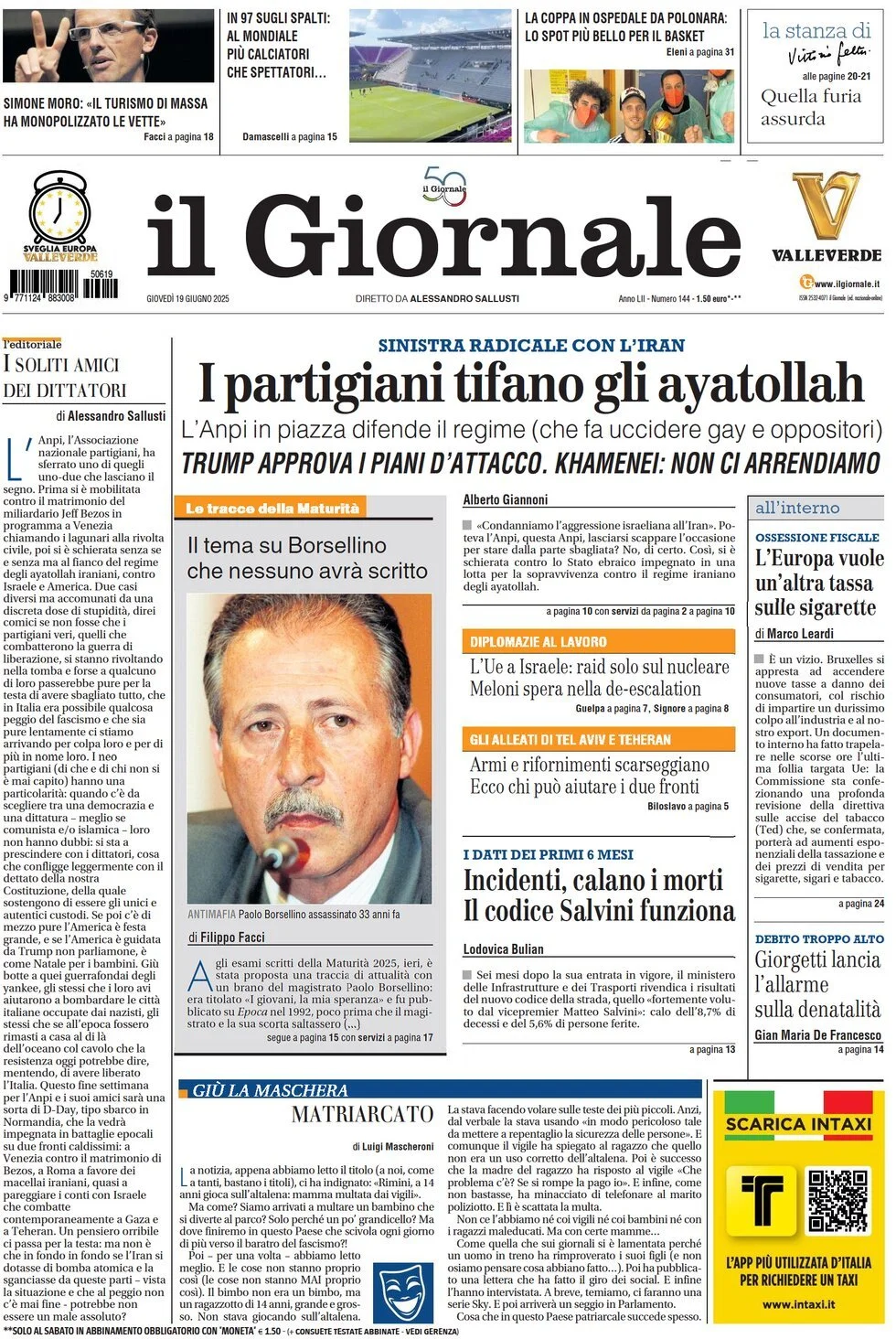 Prima-pagina-il-giornale-edizione-di-oggi-19-06-2025