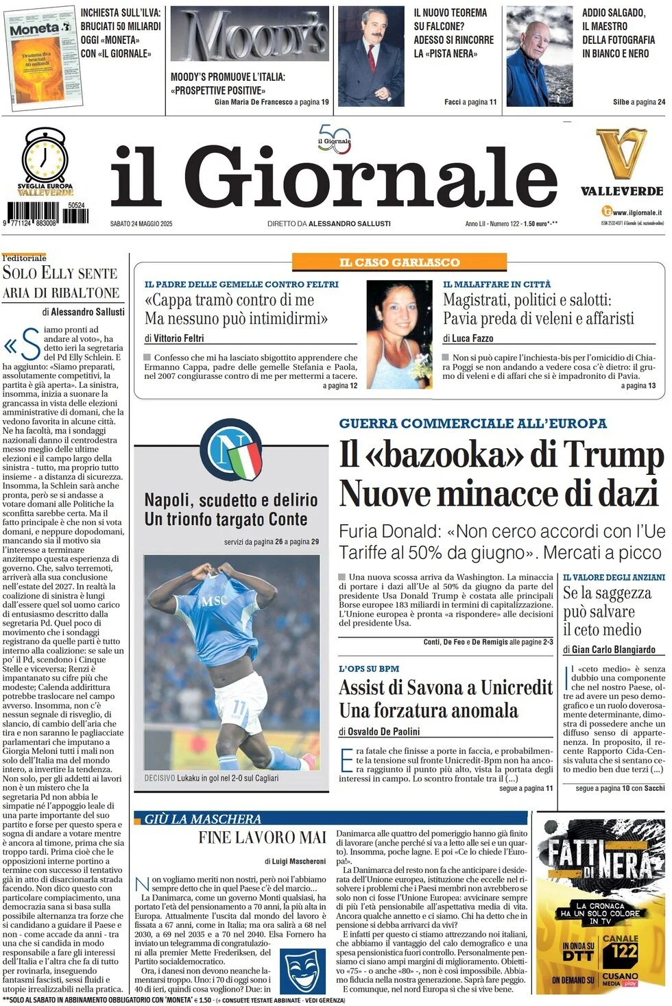 Prima-pagina-il-giornale-edizione-di-oggi-24-05-2025