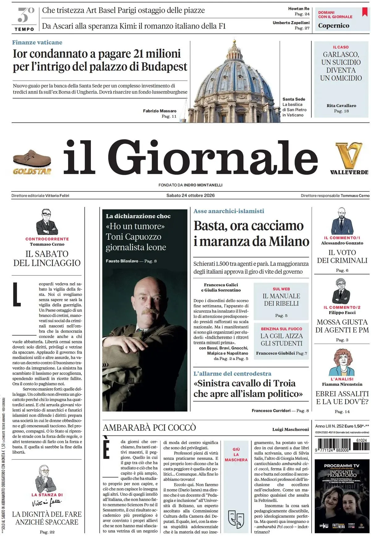 Prima-pagina-il-giornale-edizione-di-oggi-24-10-2026