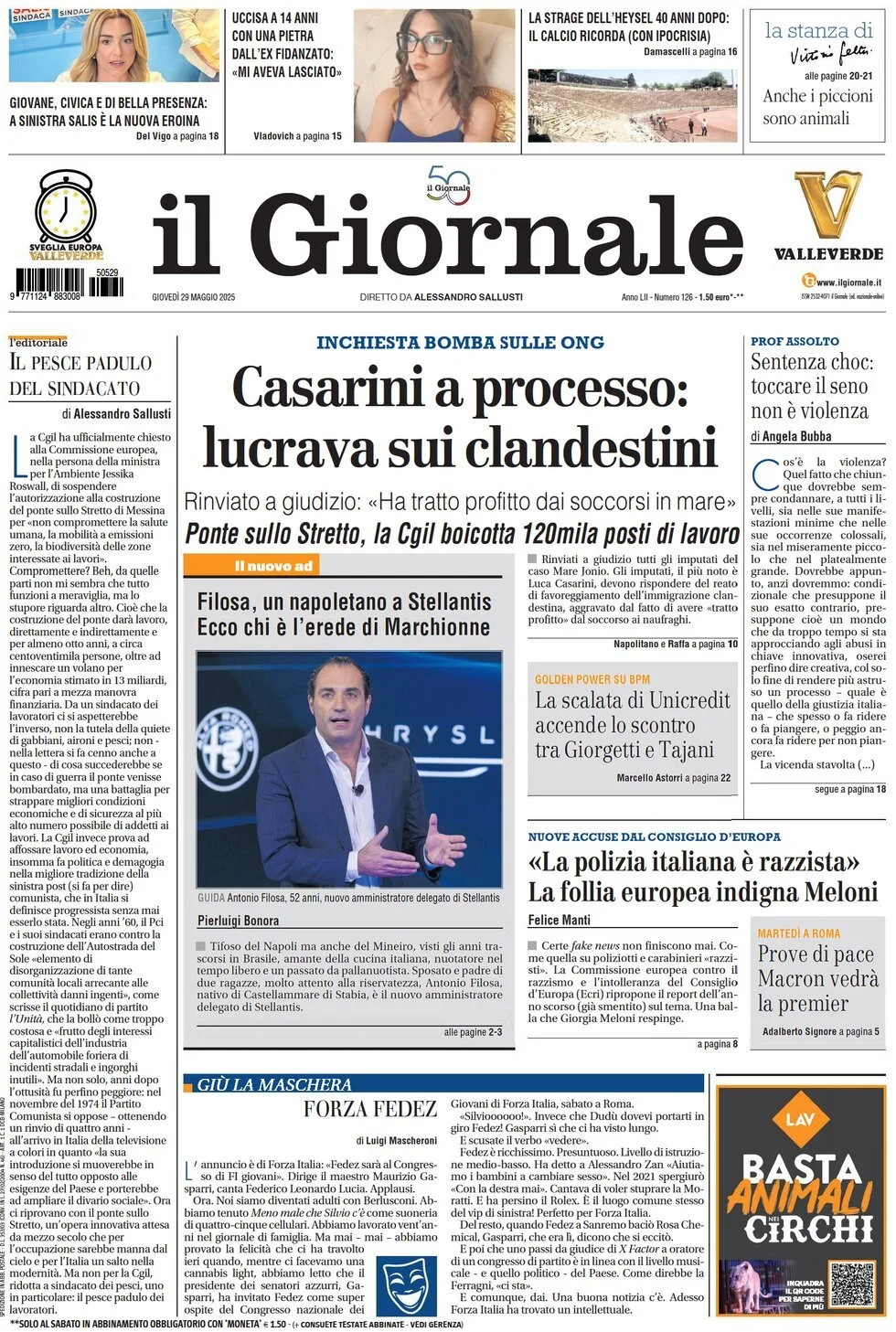 Prima-pagina-il-giornale-edizione-di-oggi-29-05-2025