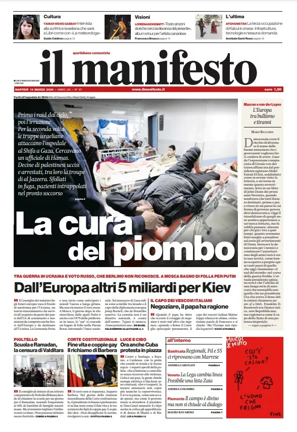 Prima-pagina-il-manifesto-edizione-di-oggi-19-03-2024