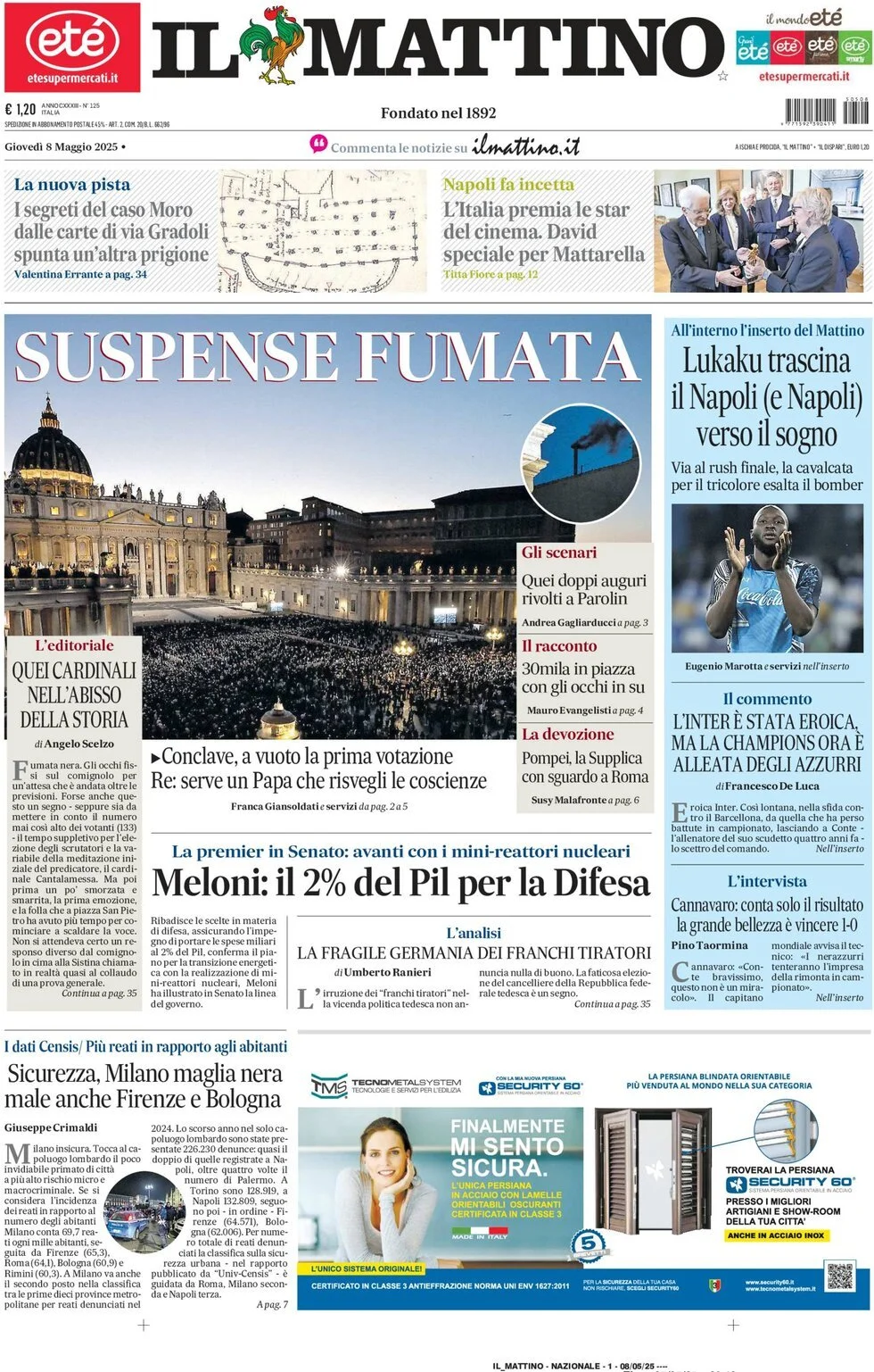 Prima-pagina-il-mattino-edizione-di-oggi-08-05-2025