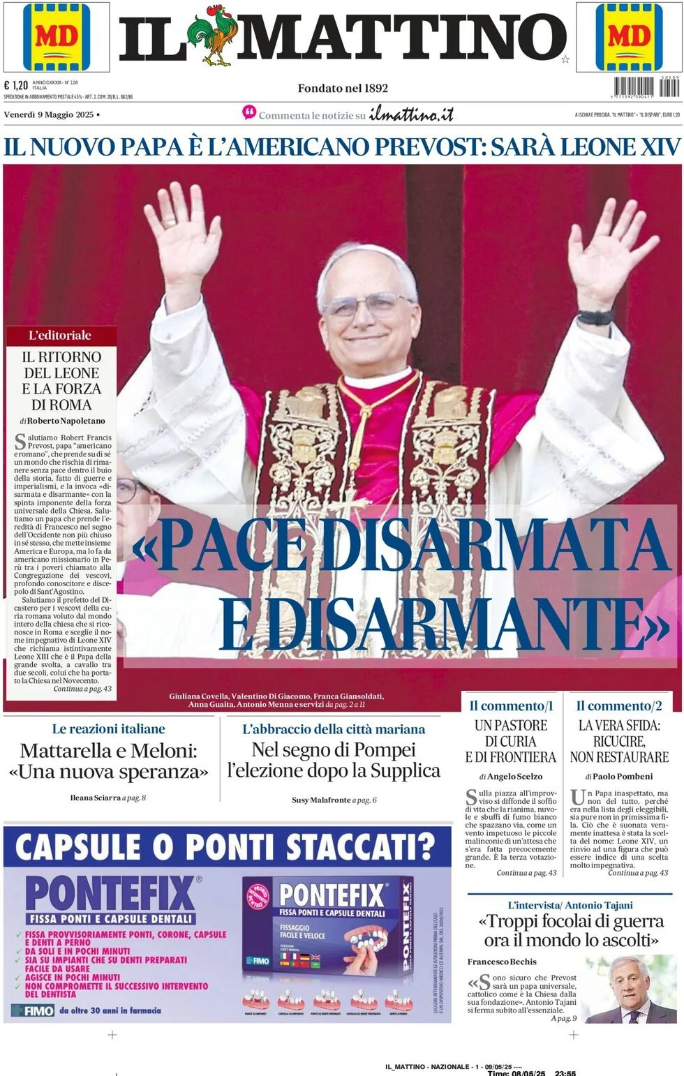 Prima-pagina-il-mattino-edizione-di-oggi-09-05-2025