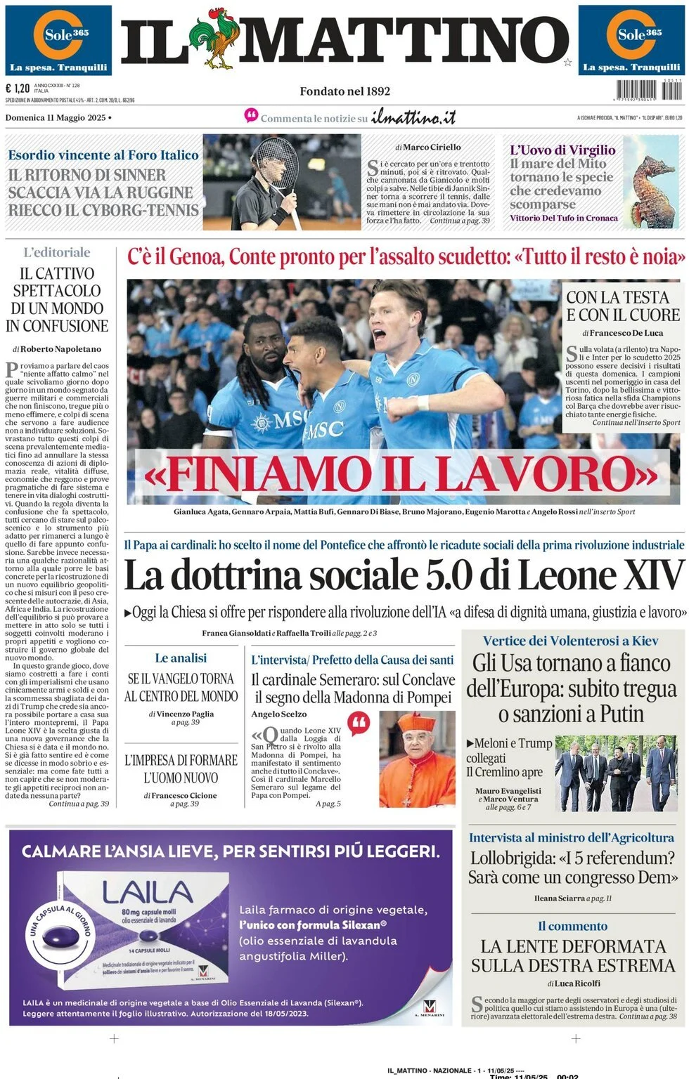 Prima-pagina-il-mattino-edizione-di-oggi-11-05-2025
