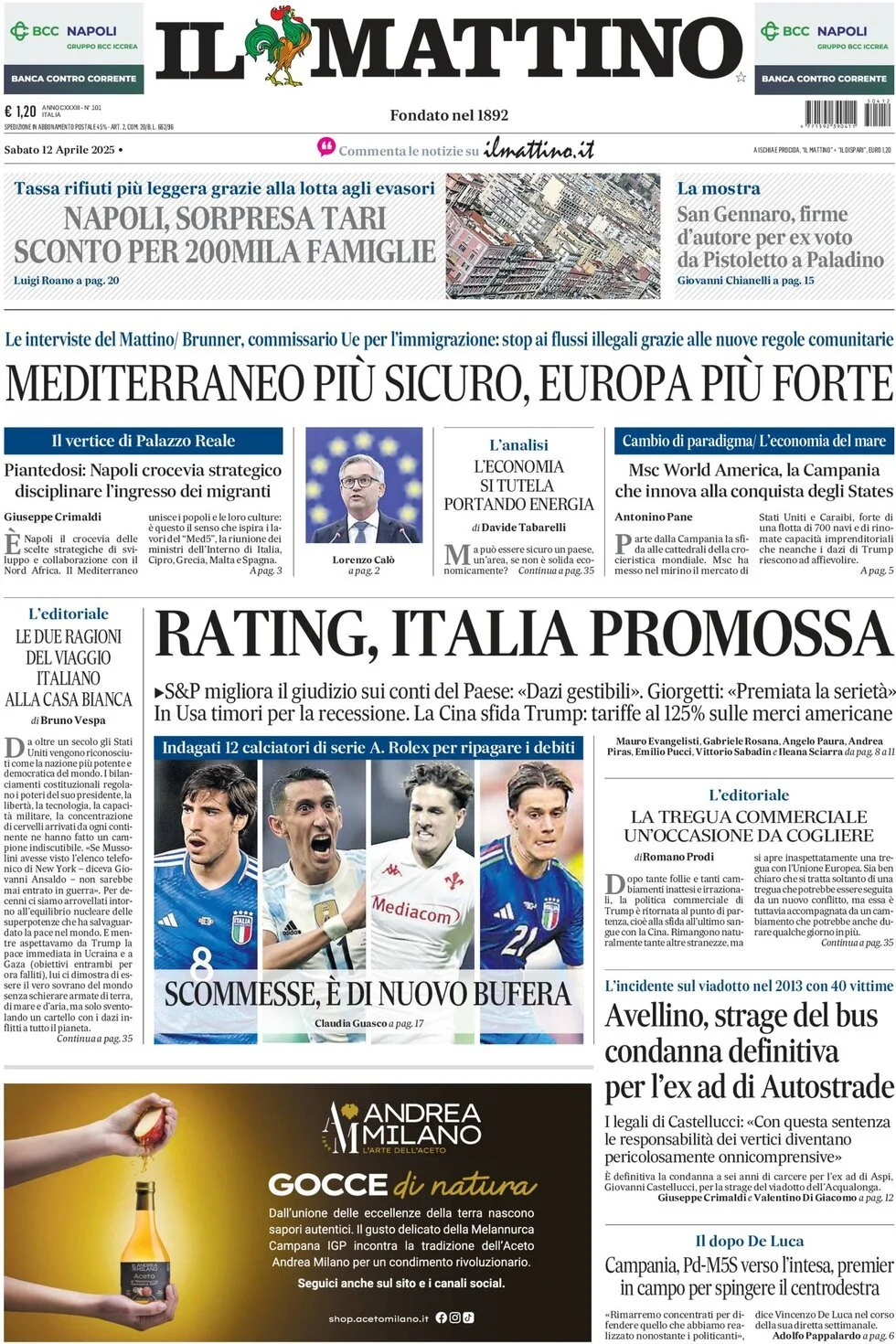 Prima-pagina-il-mattino-edizione-di-oggi-12-04-2025