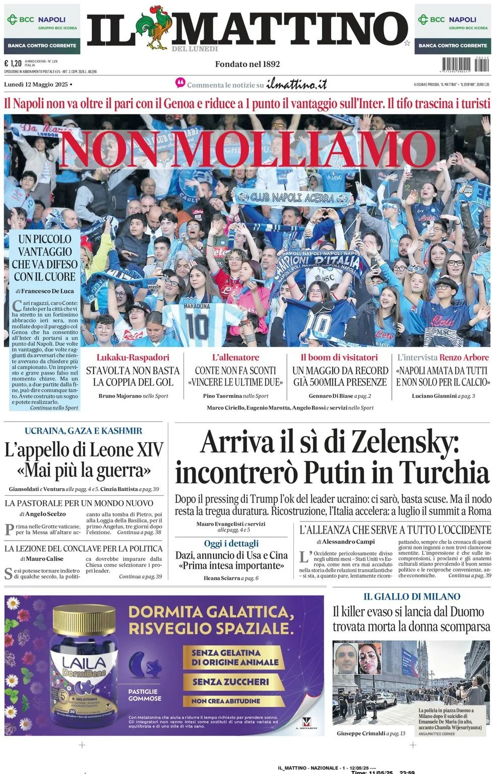 Prima-pagina-il-mattino-edizione-di-oggi-12-05-2025