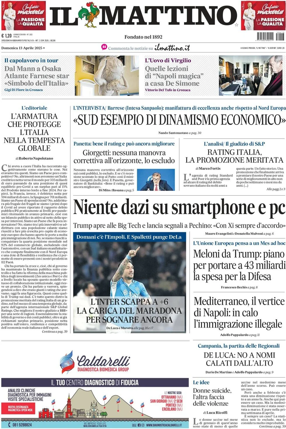 Prima-pagina-il-mattino-edizione-di-oggi-13-04-2025